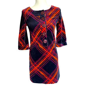 Go International Womens Plaid Print Corduroy Mini Dress Size  XS Orange/Black